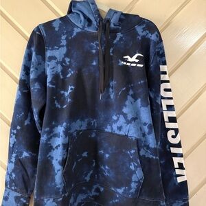 Hollister Blue Tie-Dye Pullover Hoodie with White Logo